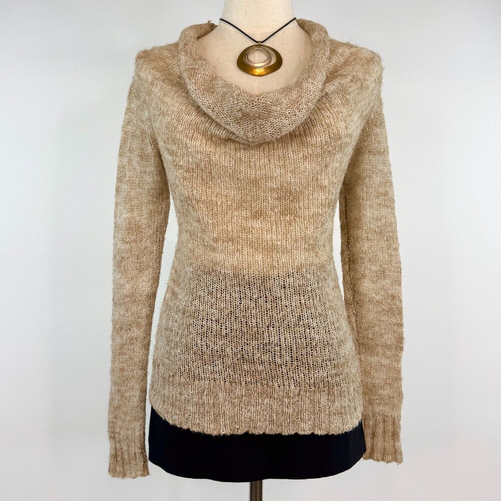 2000s Charlotte Russe Tan Knit Sweater Blouse Cowl Neck Boho Chic Size XS